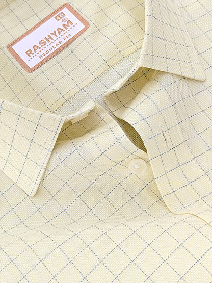 Premium Cotton Portelle Blue Checks On Lemon Yellow Formal Shirt