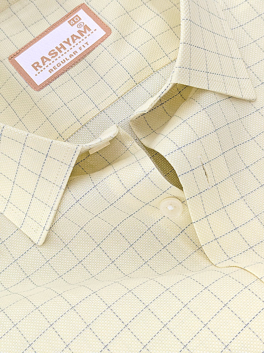 Premium Cotton Portelle Blue Checks On Lemon Yellow Formal Shirt