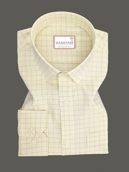 Premium Cotton Portelle Blue Checks On Lemon Yellow Formal Shirt