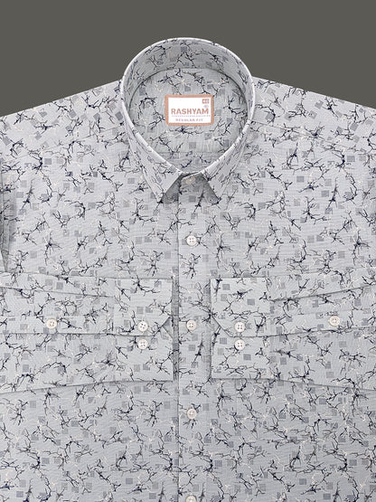 Premium Linen Cotton Arezzo Marble Vein Print On Mint Formal Shirt