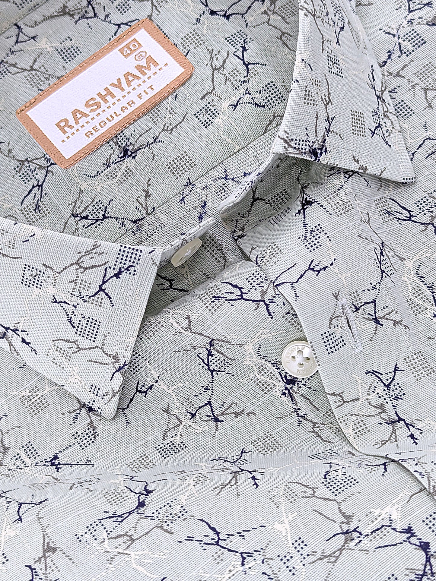 Premium Linen Cotton Arezzo Marble Vein Print On Mint Formal Shirt