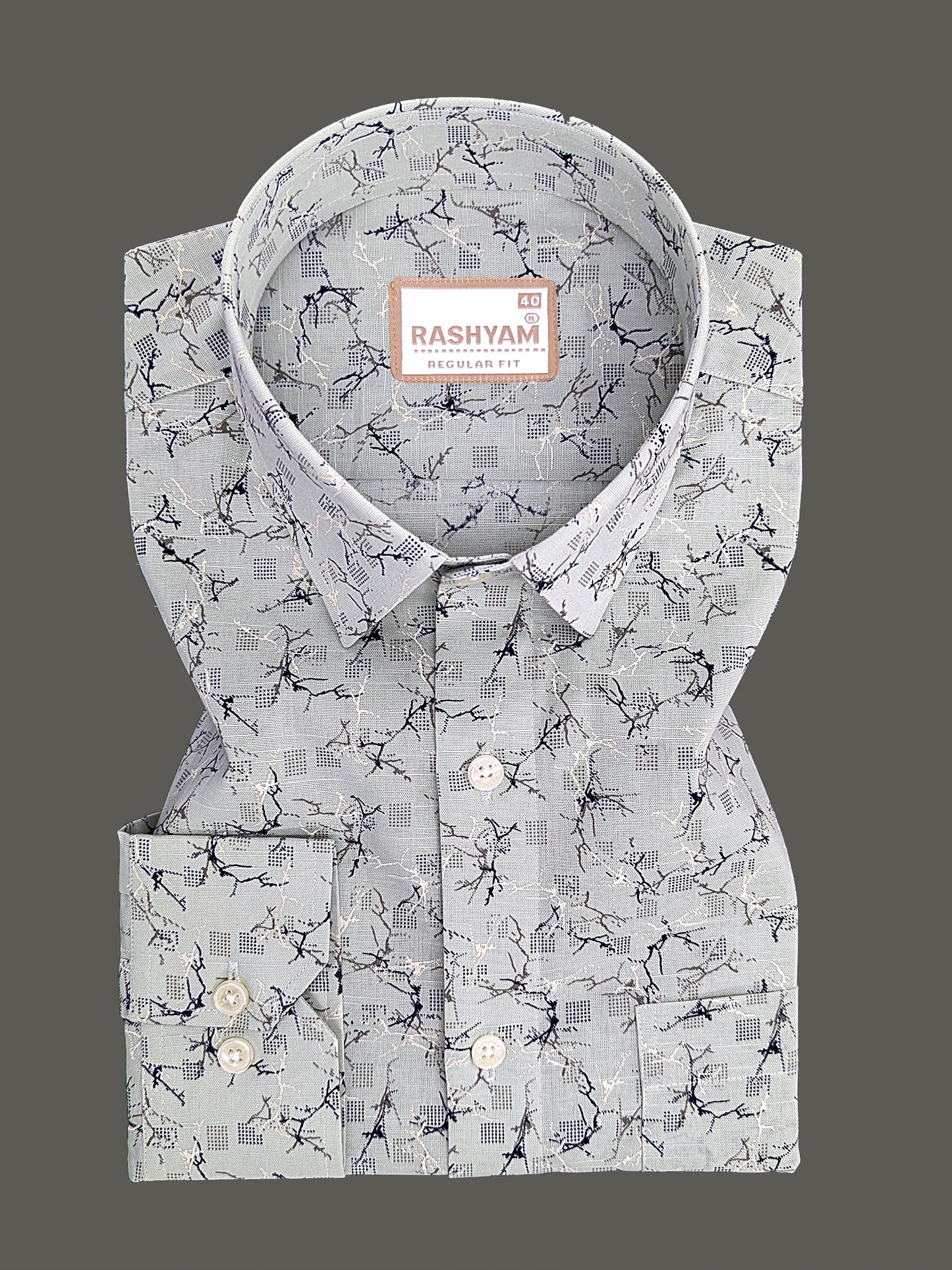 Premium Linen Cotton Arezzo Marble Vein Print On Mint Formal Shirt