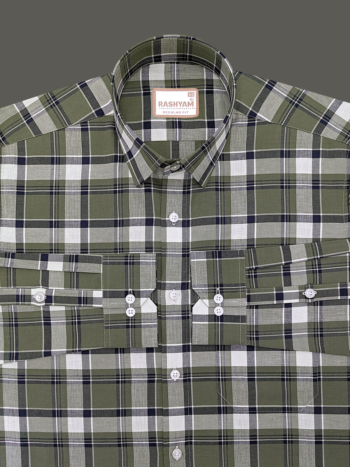 Oxford Cotton Cherasco Fern Green And Navy Multichecks Formal Shirt