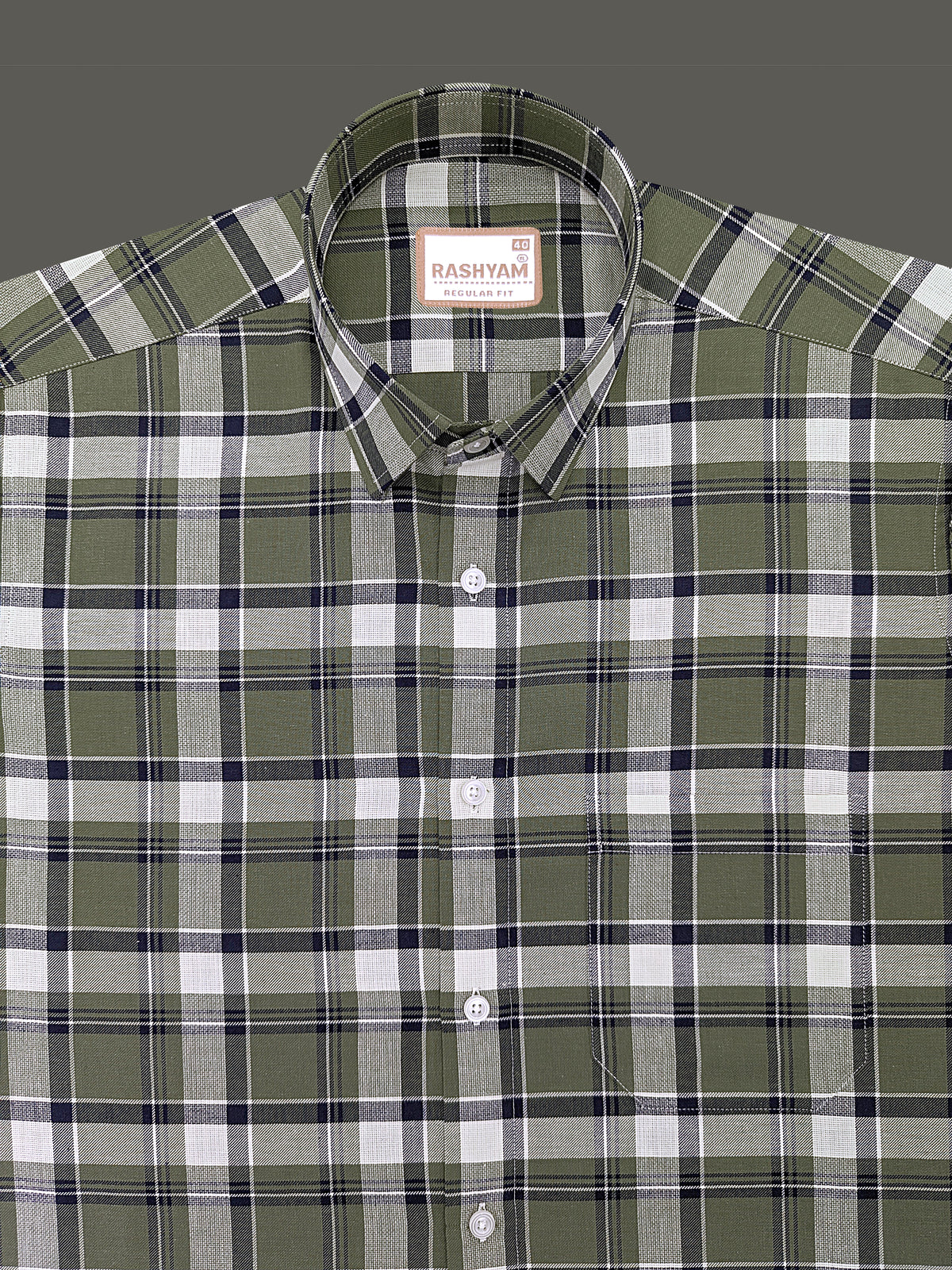 Oxford Cotton Cherasco Fern Green And Navy Multichecks Formal Shirt