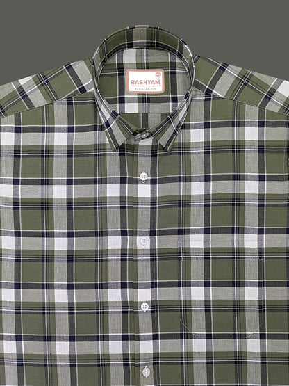 Oxford Cotton Cherasco Fern Green And Navy Multichecks Formal Shirt