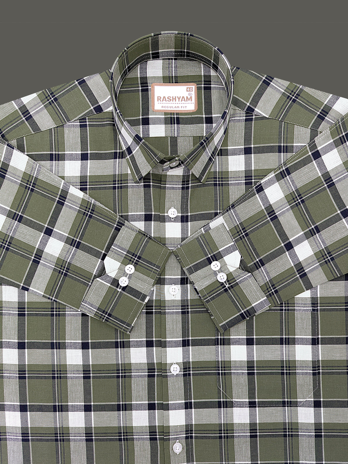 Oxford Cotton Cherasco Fern Green And Navy Multichecks Formal Shirt
