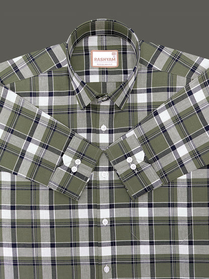 Oxford Cotton Cherasco Fern Green And Navy Multichecks Formal Shirt