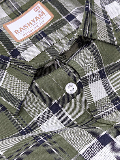Oxford Cotton Cherasco Fern Green And Navy Multichecks Formal Shirt
