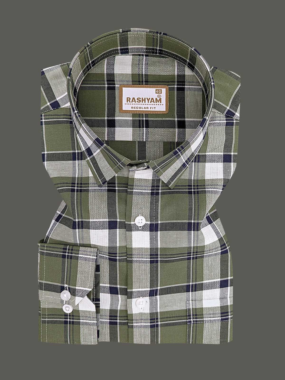 Oxford Cotton Cherasco Fern Green And Navy Multichecks Formal Shirt