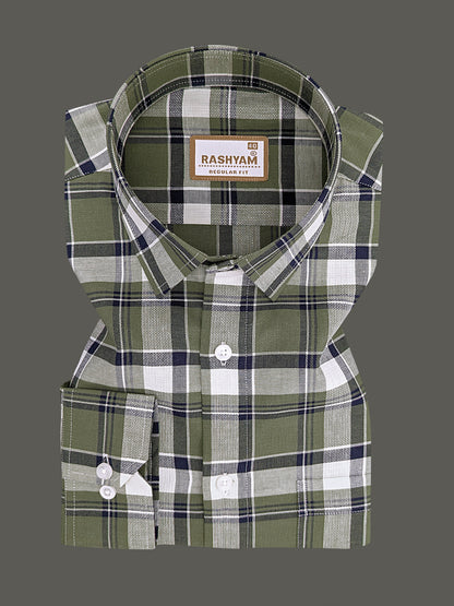 Oxford Cotton Cherasco Fern Green And Navy Multichecks Formal Shirt