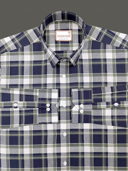 Oxford Cotton Cherasco Indigo Checkered Formal Shirt