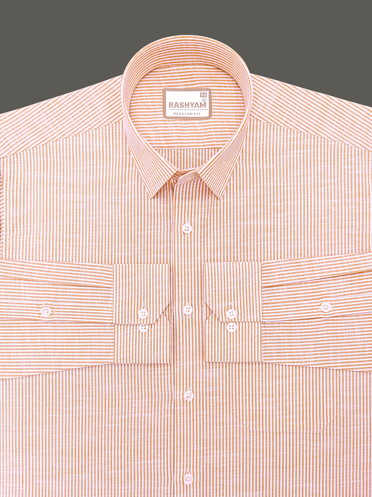 Italian Linen Elowen Peachy Orange Multistripe On White Formal Shirt
