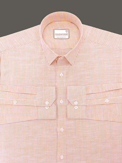 Italian Linen Elowen Peachy Orange Multistripe On White Formal Shirt