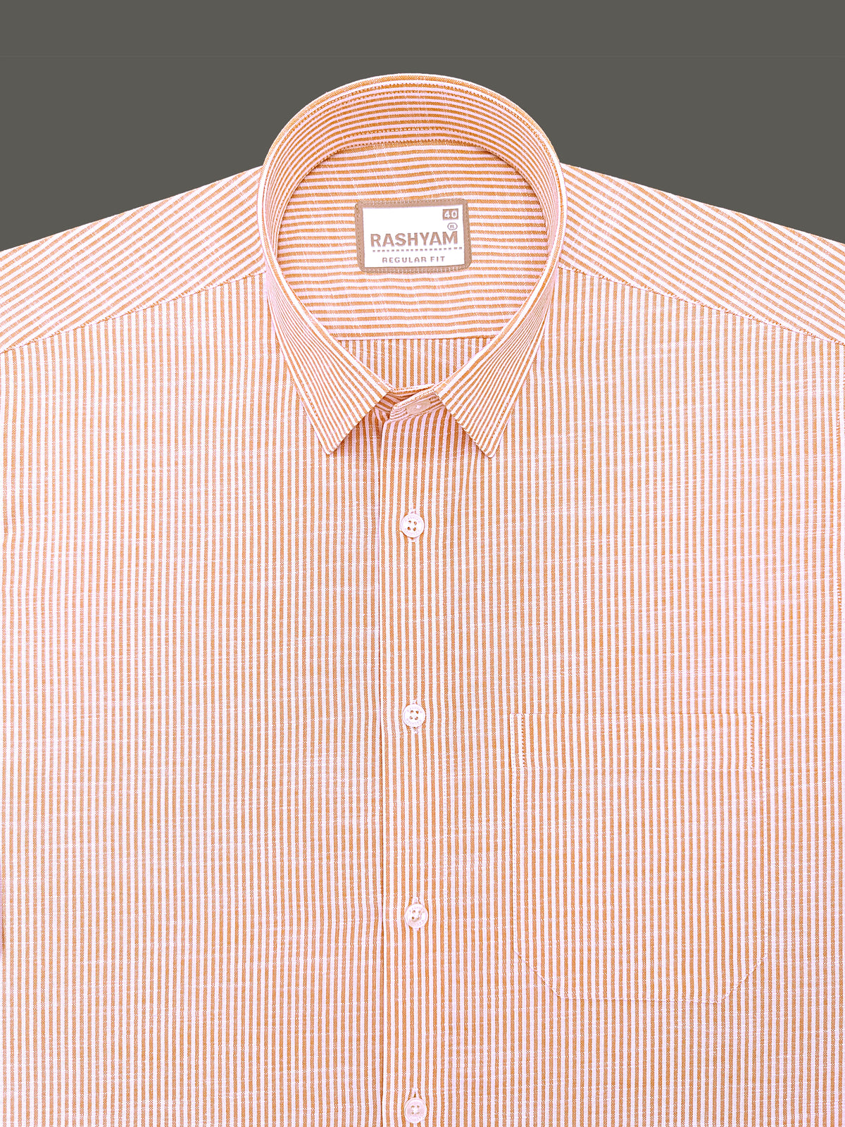 Italian Linen Elowen Peachy Orange Multistripe On White Formal Shirt