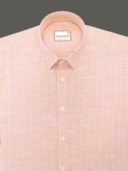 Italian Linen Elowen Peachy Orange Multistripe On White Formal Shirt