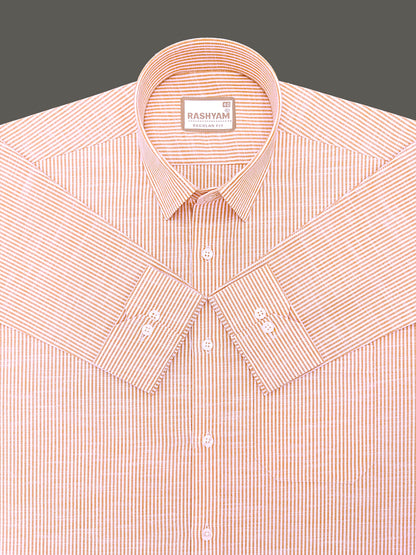Italian Linen Elowen Peachy Orange Multistripe On White Formal Shirt