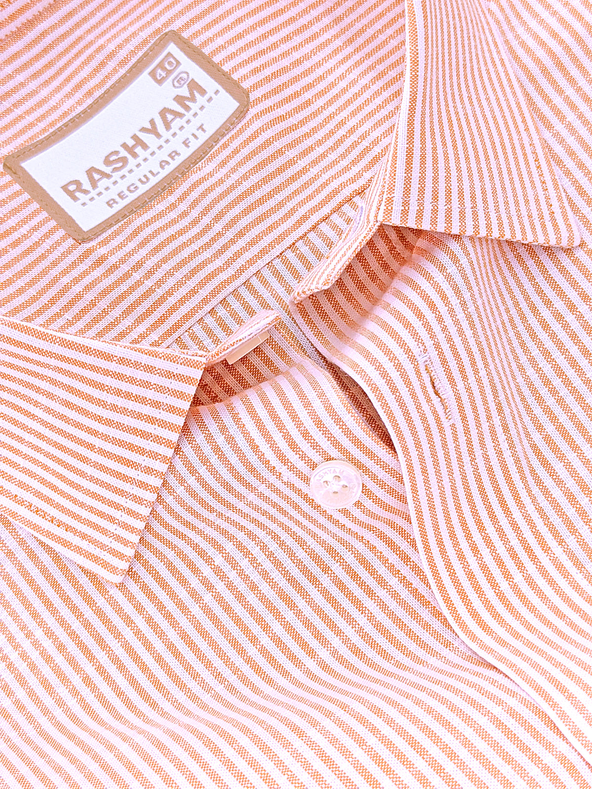Italian Linen Elowen Peachy Orange Multistripe On White Formal Shirt