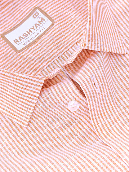 Italian Linen Elowen Peachy Orange Multistripe On White Formal Shirt