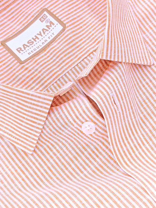 Italian Linen Elowen Peachy Orange Multistripe On White Formal Shirt