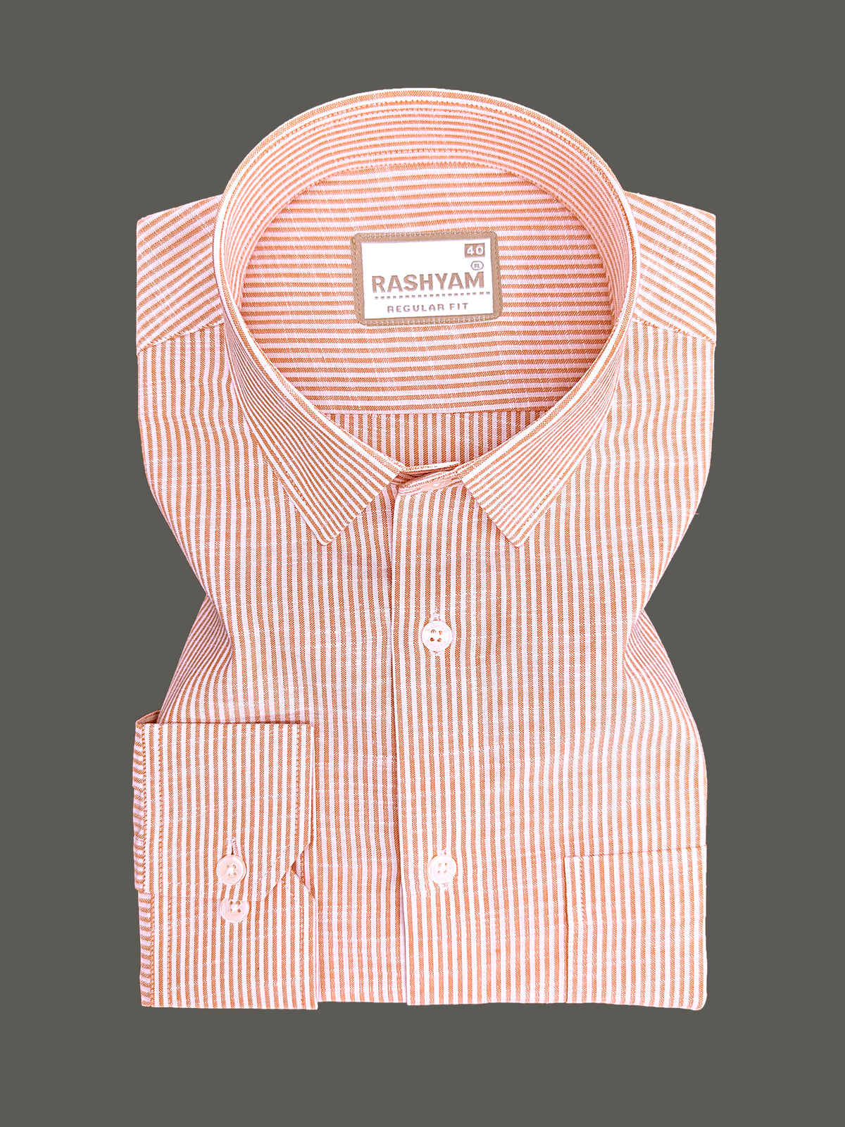 Italian Linen Elowen Peachy Orange Multistripe On White Formal Shirt