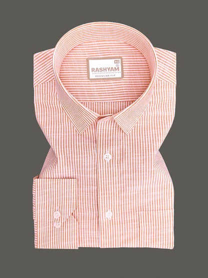 Italian Linen Elowen Peachy Orange Multistripe On White Formal Shirt