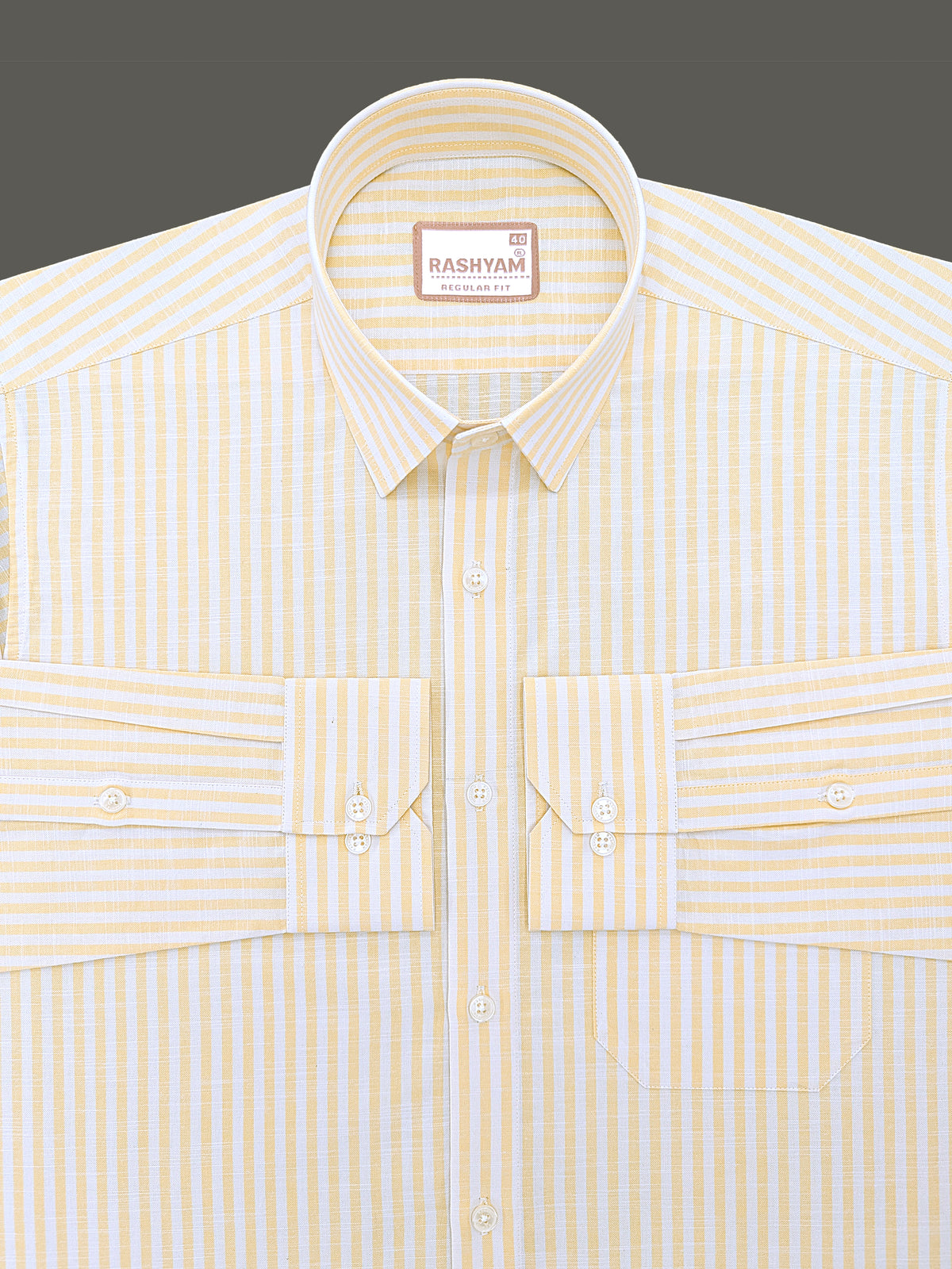Italian Linen Elowen Yellow Line On White Formal Shirt