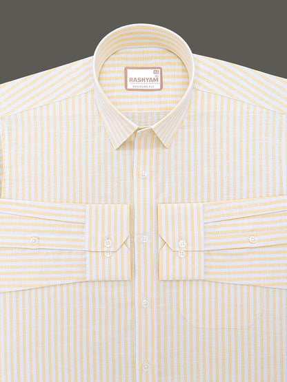 Italian Linen Elowen Yellow Line On White Formal Shirt