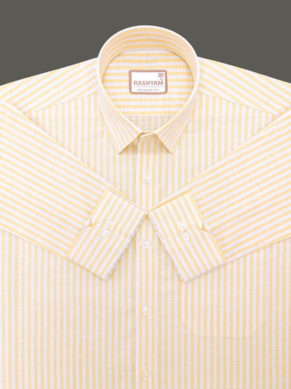 Italian Linen Elowen Yellow Line On White Formal Shirt