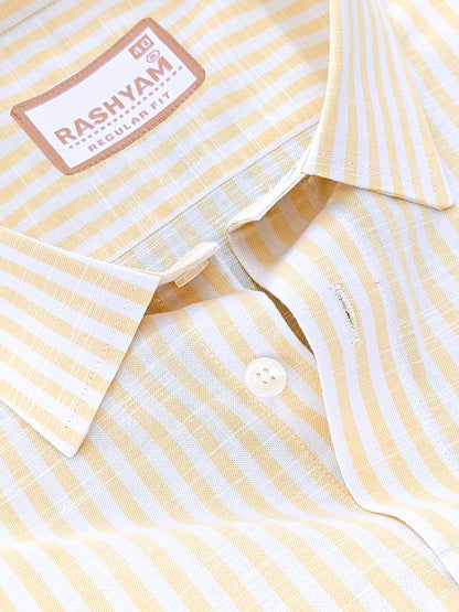 Italian Linen Elowen Yellow Line On White Formal Shirt