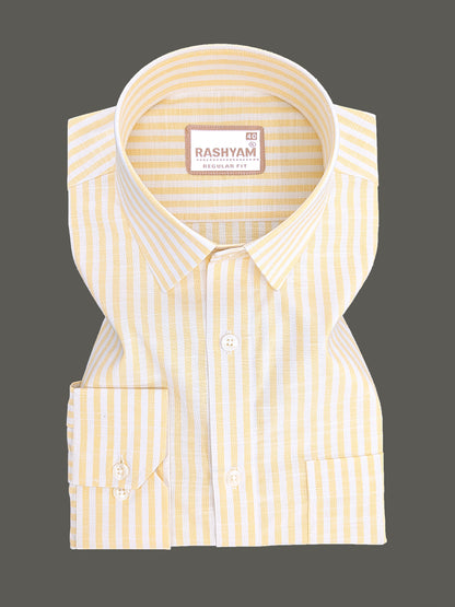 Italian Linen Elowen Yellow Line On White Formal Shirt