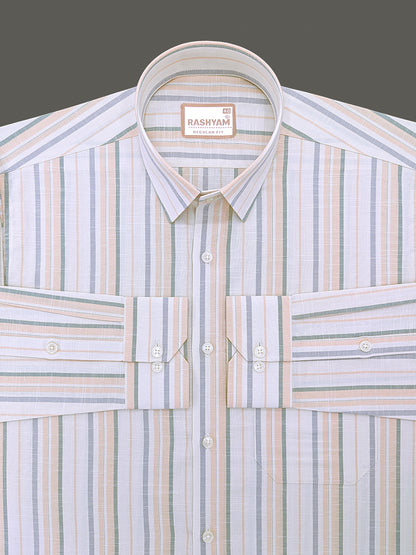 Italian Linen Lorentis Orange Green Grey Stripe On Cream Formal Shirt