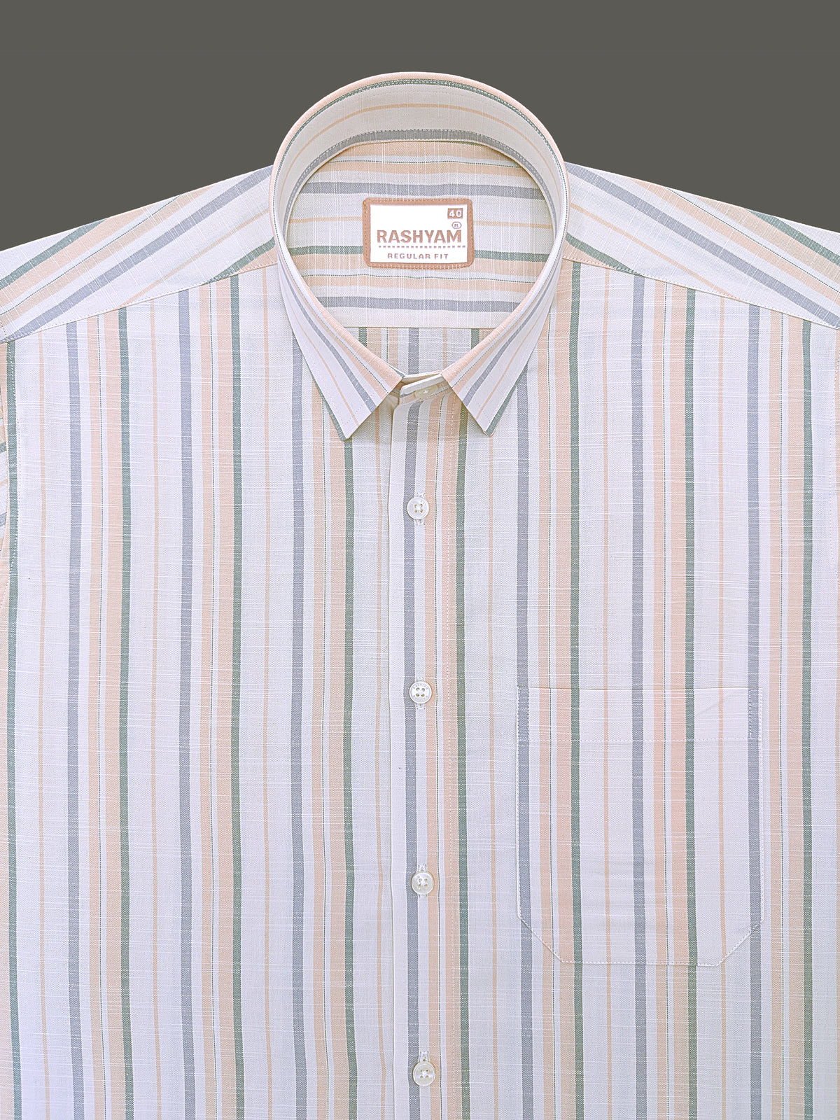 Italian Linen Lorentis Orange Green Grey Stripe On Cream Formal Shirt