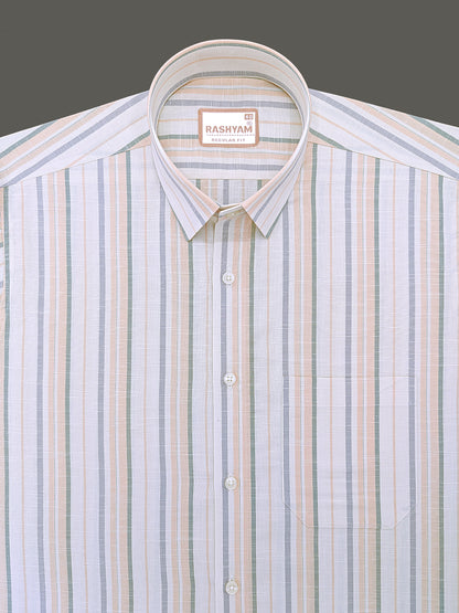 Italian Linen Lorentis Orange Green Grey Stripe On Cream Formal Shirt