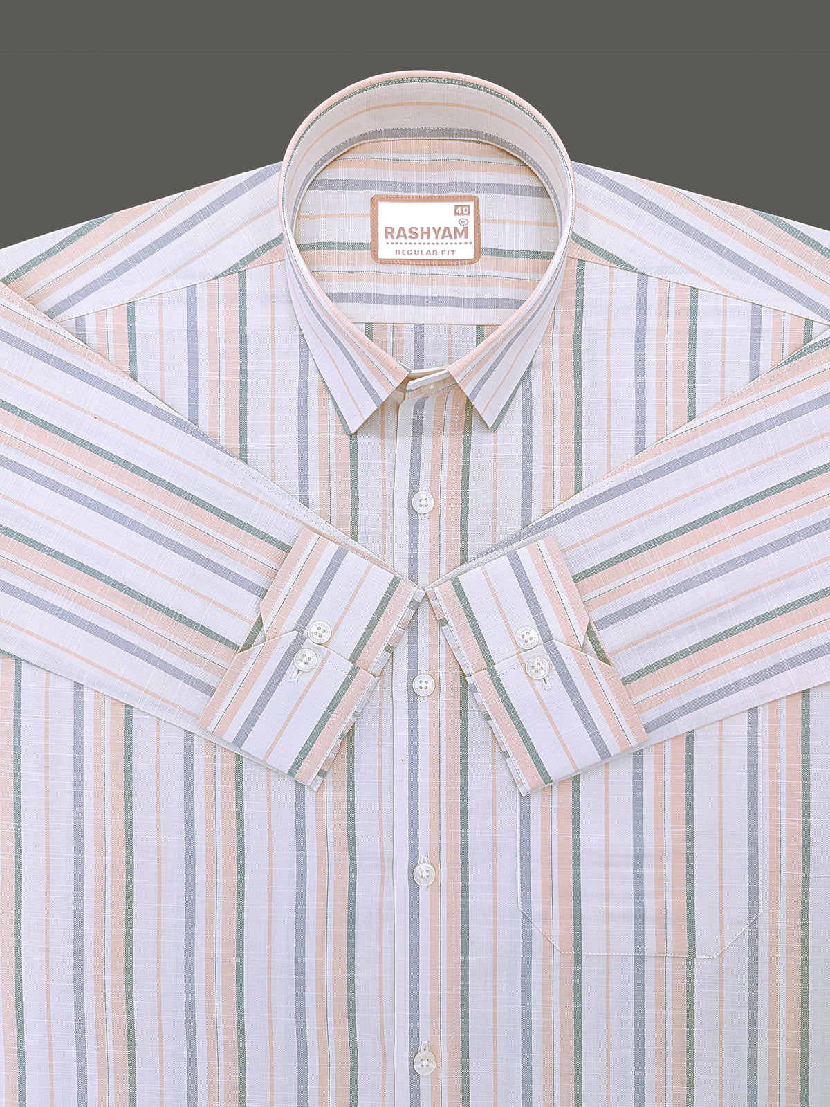 Italian Linen Lorentis Orange Green Grey Stripe On Cream Formal Shirt
