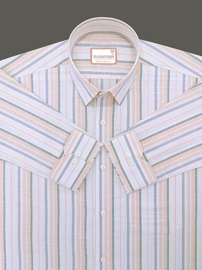 Italian Linen Lorentis Orange Green Grey Stripe On Cream Formal Shirt