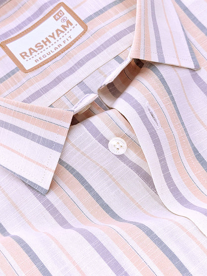 Italian Linen Lorentis Orange Green Grey Stripe On Cream Formal Shirt