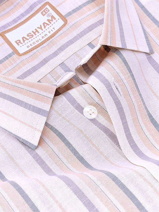 Italian Linen Lorentis Orange Green Grey Stripe On Cream Formal Shirt