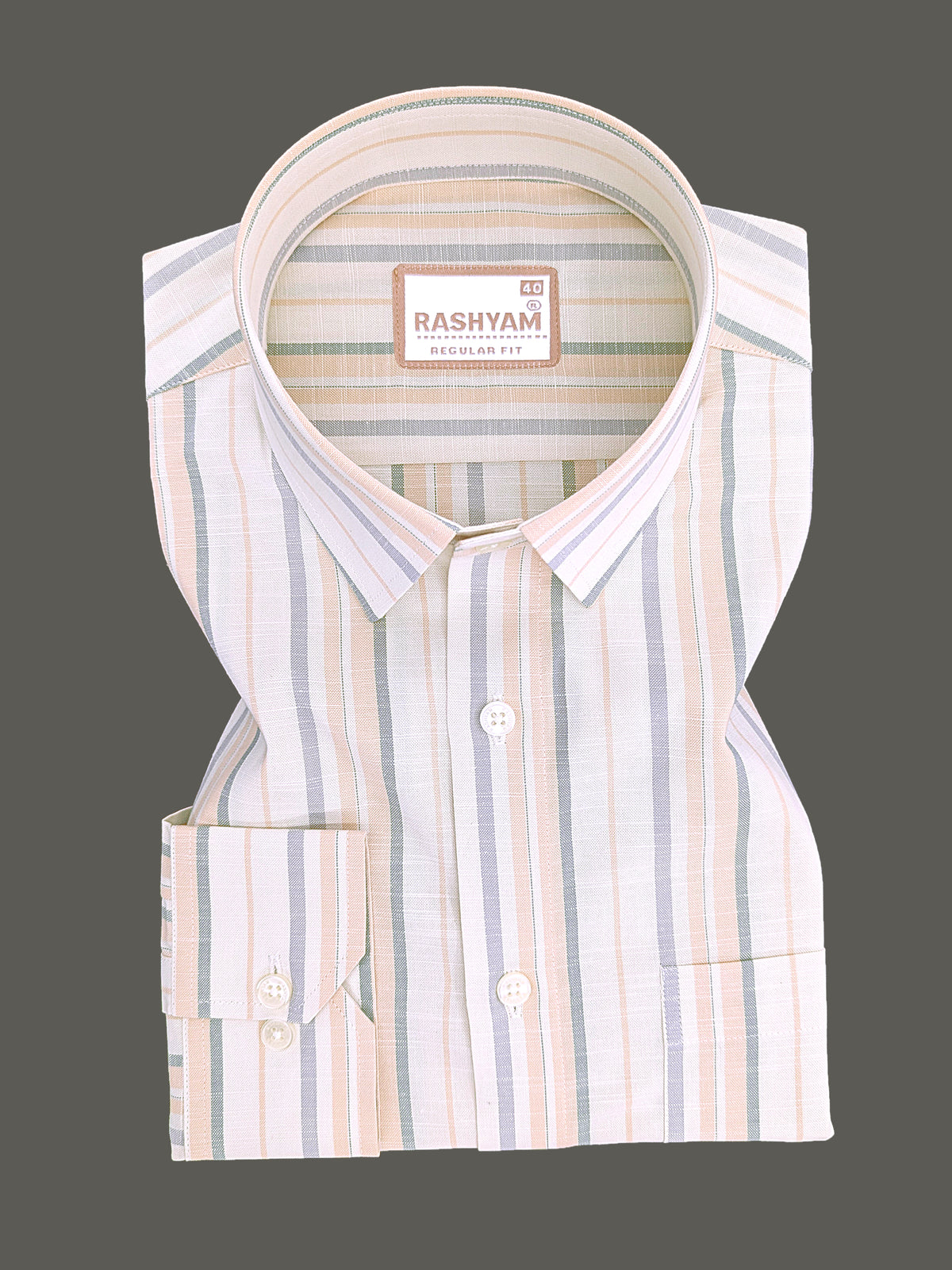 Italian Linen Lorentis Orange Green Grey Stripe On Cream Formal Shirt
