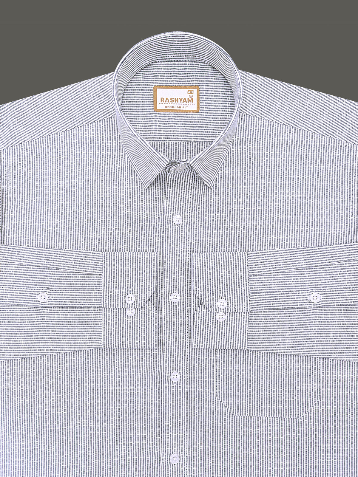 Italian Linen Elowen Navy Multistripe On White Formal Shirt