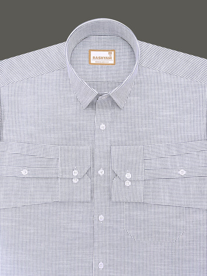 Italian Linen Elowen Navy Multistripe On White Formal Shirt