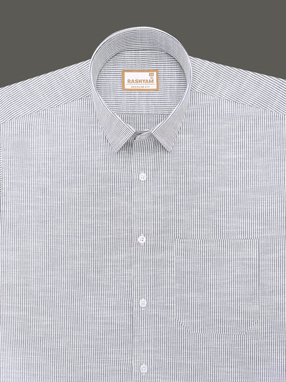 Italian Linen Elowen Navy Multistripe On White Formal Shirt