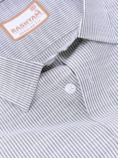 Italian Linen Elowen Navy Multistripe On White Formal Shirt