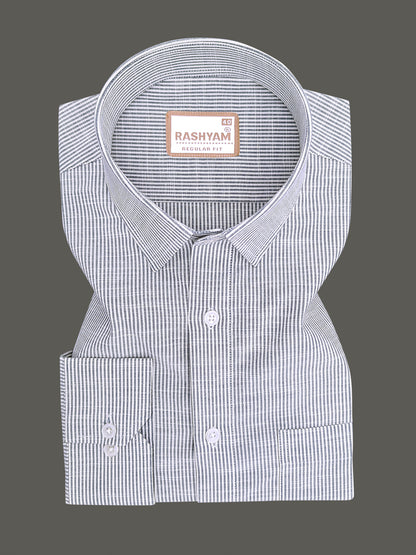 Italian Linen Elowen Navy Multistripe On White Formal Shirt