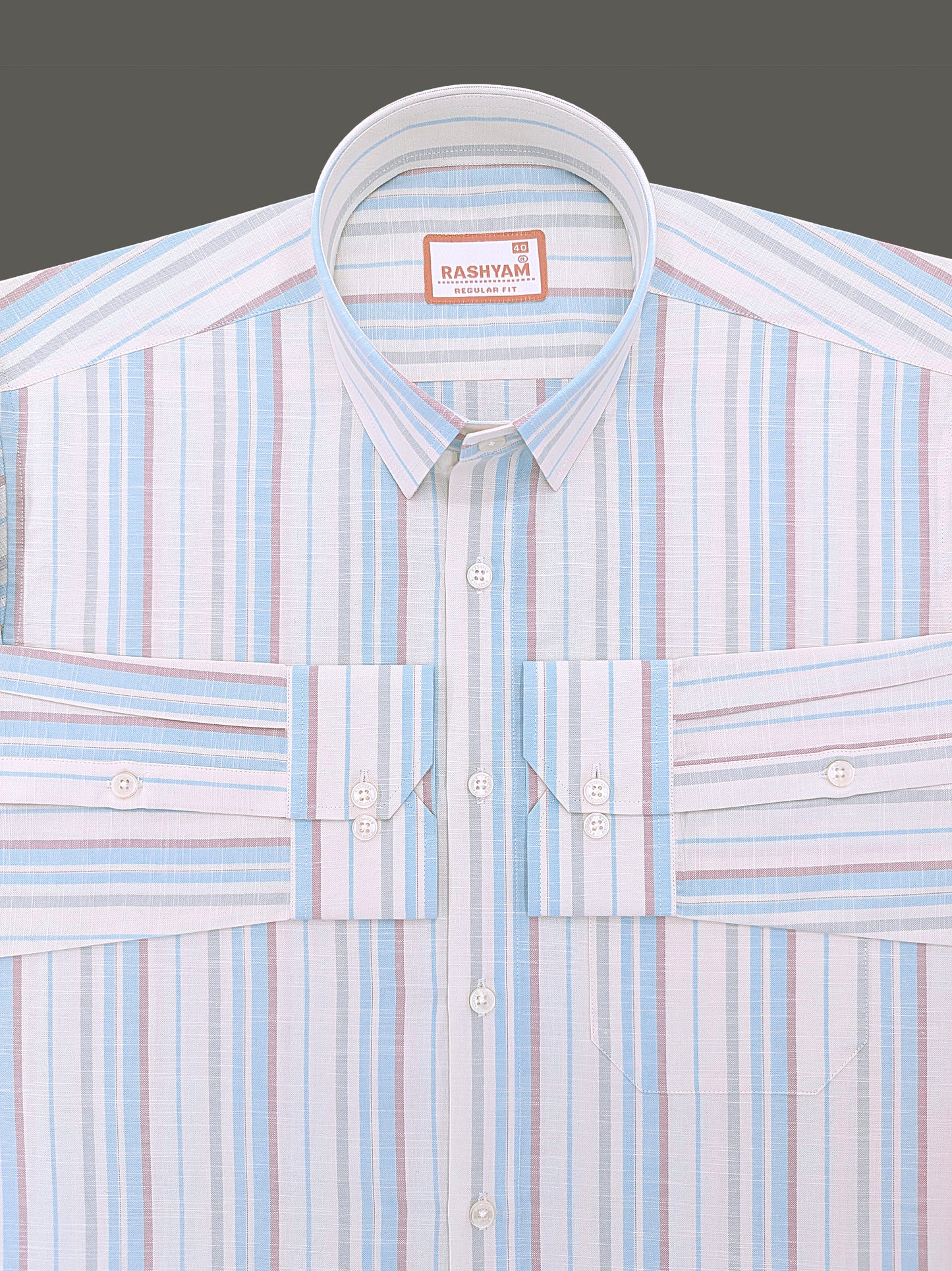 Italian Linen Lorentis Skyblue Brown Stripe On Cream Formal Shirt