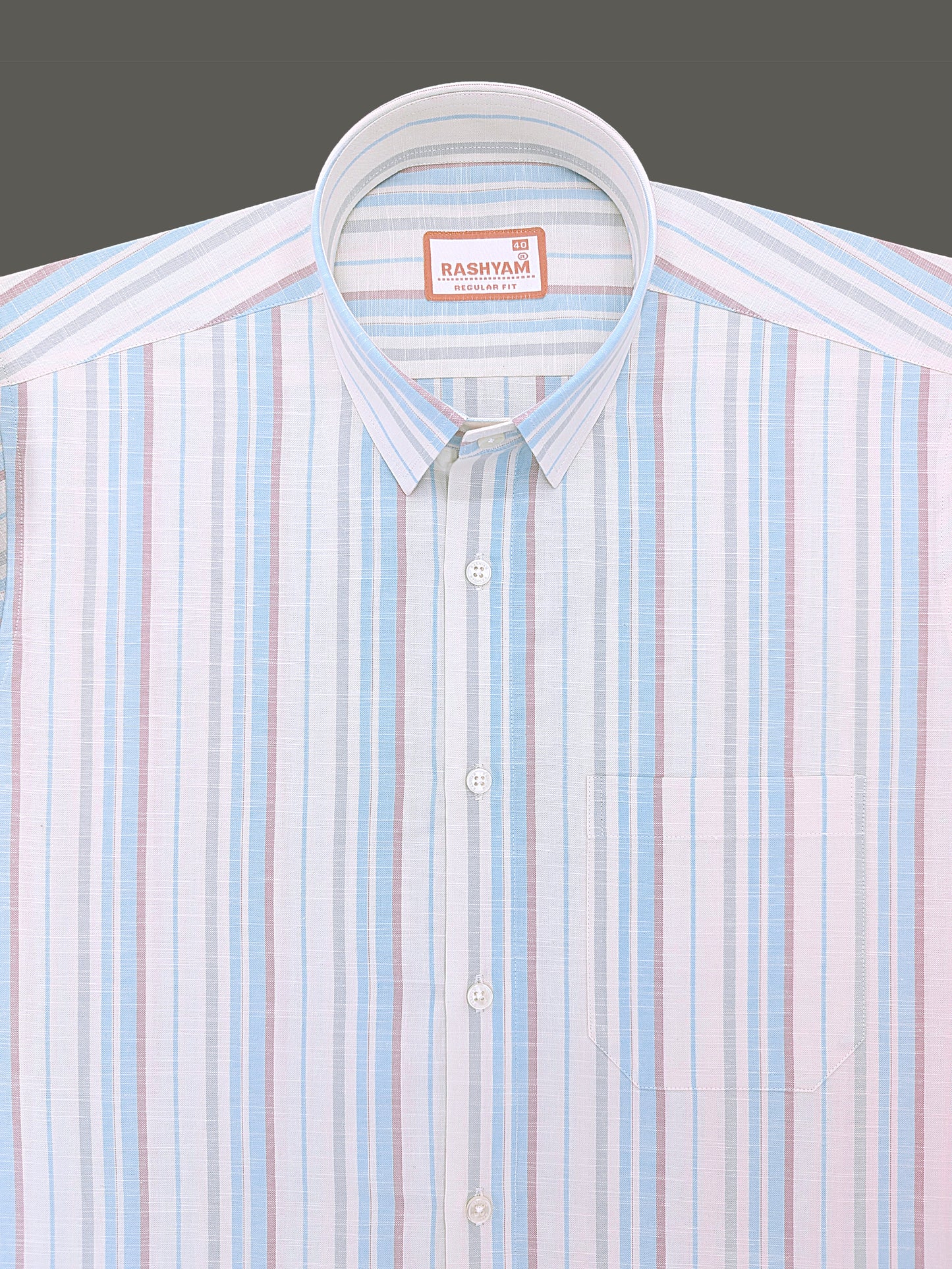 Italian Linen Lorentis Skyblue Brown Stripe On Cream Formal Shirt