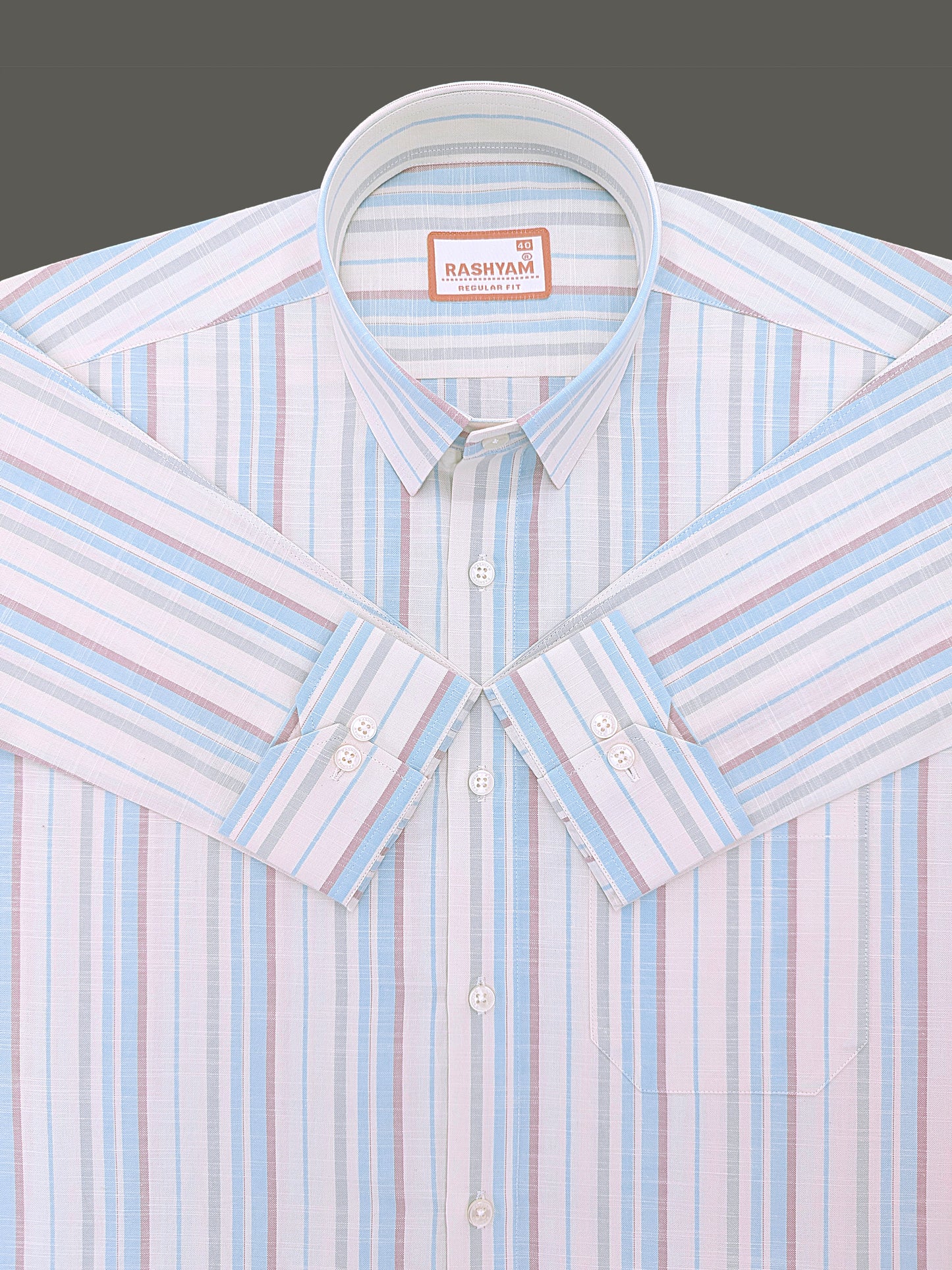 Italian Linen Lorentis Skyblue Brown Stripe On Cream Formal Shirt