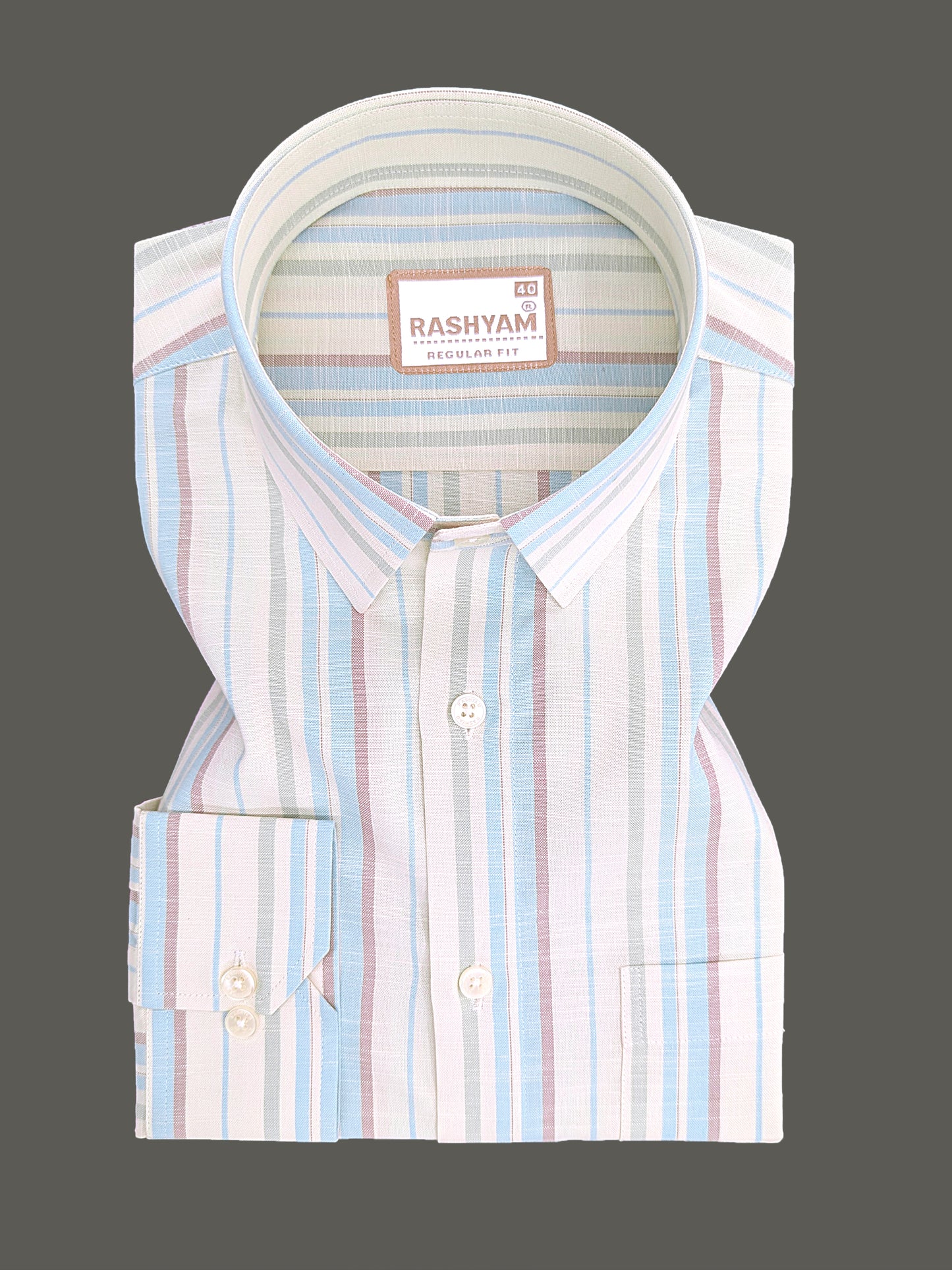 Italian Linen Lorentis Skyblue Brown Stripe On Cream Formal Shirt