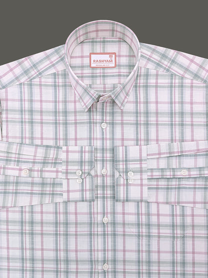 Italian Linen Cotton Cherasco Lime Green Burgundy Checkered Formal Shirt