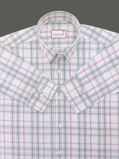 Italian Linen Cotton Cherasco Lime Green Burgundy Checkered Formal Shirt