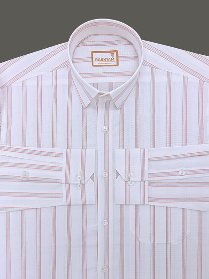 Oxford Cotton Zodiac Orange Grey Line On White Formal Shirt